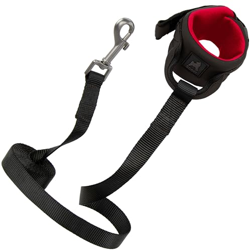 Image of Gooby Neoprene Wristband Sport Leash, Black, 6 FT | Hands-free wristband; Neoprene padded cushion; 6 ft; Adjustable hook-and-loop fastener; All-weather