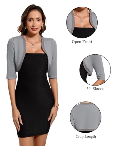 Image of MINTLIMIT Women's Bolero Shrug Top 3 /4 Sleeve Open Front Cropped Cardigan Boleros Jackets for Dresses
