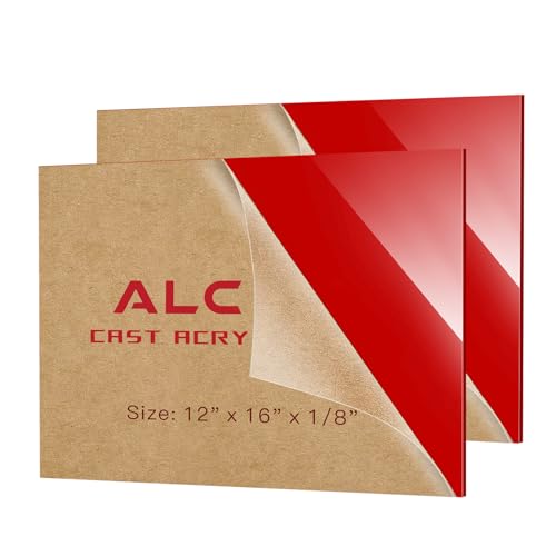 Image of Red Acrylic Sheet 12 inch x 16 inch x 1 /8 inch Thick, ALCCIFI 2 Pack Opaque Glossy Cast Red Plexiglass for DIY Crafts, Signage, Laser Cutting & Engraving