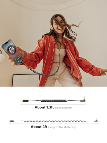 Image of CableCreation USB C to 3.5mm Audio Aux Jack Cable, Coiled Aux to C Cable | (1.3-4FT) Type C to 3.5mm Headphone Car Stereo Cord for iPhone 16 15 Pro Max, Galaxy S25 S24, Pixel, iPad Pro