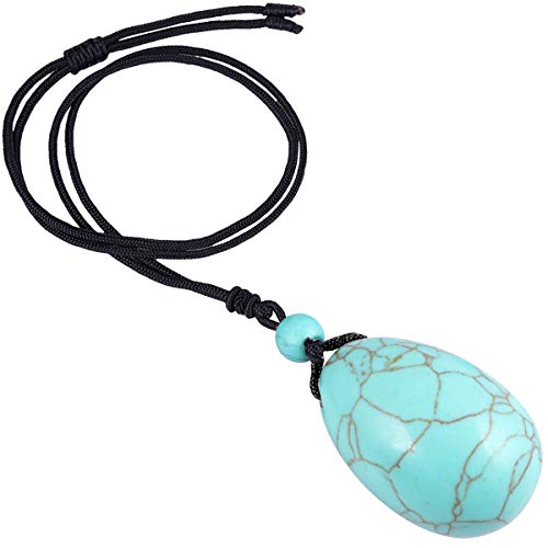 Rockcloud Green Howlite Turquoise Stone Egg Shape Pendant Necklace for Women Men, Healing Crystal Lucky Blessing Necklace with Adjustable Nylon Cord