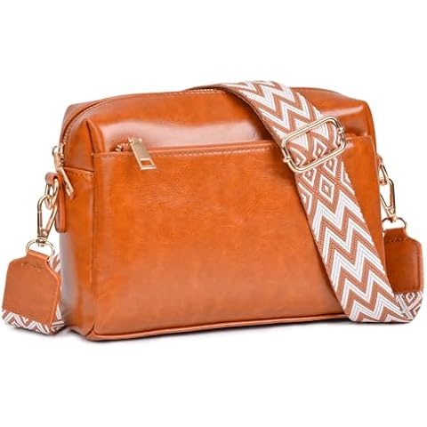 EASTNIGHTS Small Crossbody Bags for Women Wide Strap Shoulder Handbags Triple Zip Cross Body Purse with Card Slots (brown) Cover