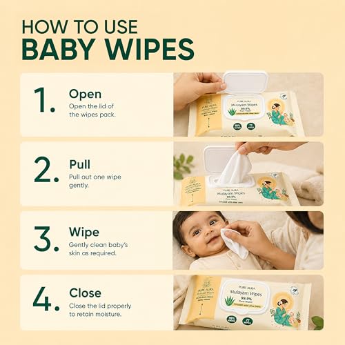 Image of Pure Aura Baby Mulayam Wipes 72 Pulls, Pack of 3 - Doctor Recommended 99.9% Pure Water Wipes with Aloe Vera | Ultra Soft, Thick & Plant-Based | Gentle for Newborns & Sensitive Skin