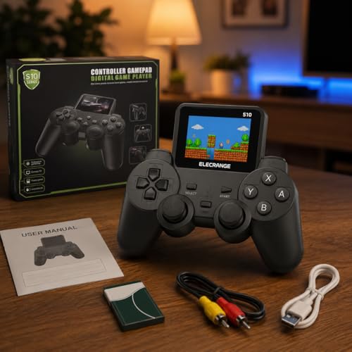 Image of S10 Handheld Video Game Console with 520 Built-in Retro Games, 2.4 Inch Colour Screen, Rechargeable Portable Game Player with TV Output, Ergonomic Controller Design, Gift for Kids, Black