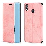 Shantime Colorblock Invisible Magnetic PU Leather Flip Case Compatible with Huawei Honor 8X Max, Stylish Wallet Cover with Full Protection and Slim Design Pink