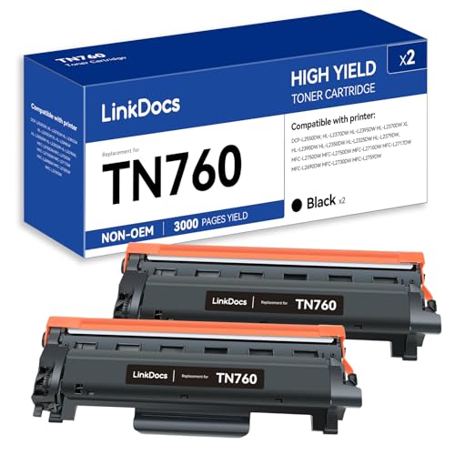LinkDocs TN730 Toner Cartridge Replacement for Brother TN-730 TN760 to Use with HL-L2350DW HL-L2395DW HL-L2390DW HL-L2370DW MFC-L2750DW MFC-L2710DW DCP-L2550DW (Black, 2 Pack) -  LBTN760-2PK