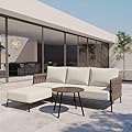 EAST OAK Life Chatter Patio Furniture Set, Outdoor Furniture Sectional Sofa Set with Round Coffee Table, 4 Seats Sofa Deep Seating with Thick & Washable Cushions, Chestnut Brown & Creamy Apricot