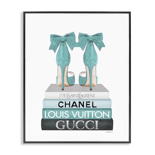 Image of Turquoise Bow Heels Bookstack Glam, 16 x 20 Inch Framed Giclee Print