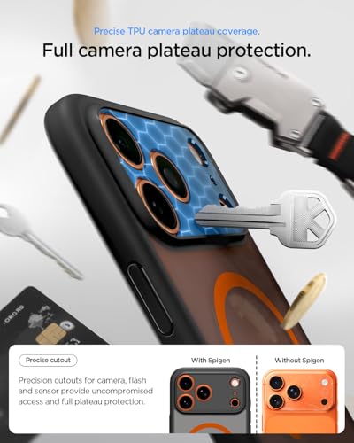 Image of Spigen Ultra Hybrid MagFit Back Cover Case Compatible with iPhone 17 Pro (TPU + Poly Carbonate | Frost Black Orange)