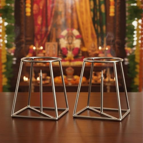 Image of CINAGRO Silver Banana Plant Stand for Pooja & Mandir Decor, Left & Right Pair