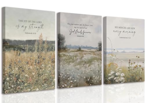 GJJXYCZF Christian Bible Verse Wall Art Jesus Scripture Floral Canvas Wall Decor Large Religious Neutral Farmhouse Landscape Art Painting for Church Prayer Room Living Room Bedroom 12"x16"