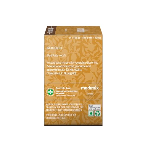 Medimix Ayurvedic Sandal Soap, 125g (4+1 Offer Pack)