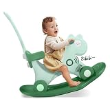 Ancaixin 4 in 1 Rocking Horse for Toddlers 1-3 Years Old, Balance Bike Ride On Toys with Push Handle, Backrest and Balance Board for Baby Girl and Boy, Unicorn Kids Riding Birthday (Green)