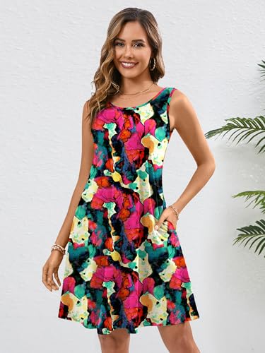 Image of Heymoments Women's Summer Sleeveless Crewneck Dresses Casual Loose Fitted Tank Sundress with Pockets