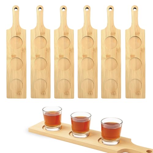 GLASSWINDS 6PCS Flight Board for Tasting, 3 Slots Bamboo Beer