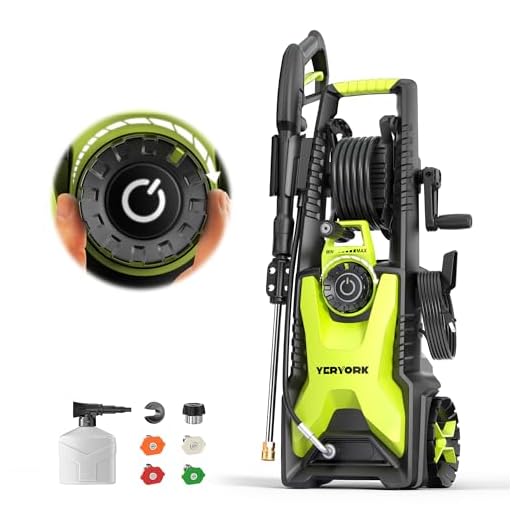 Adjustable 4000 Max PSI Pressure Washer, 2 Max GPM Power Washer with 33 FT Hose Reel, Steel Wand, 500ml Foam Cannon, 4-Nozzle Set, Electric Pressure Washer for Cars, Fences, Patios