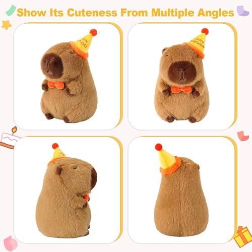 Image of AVS Cute Soft Capybara Plush with Happy Birthday Hat Bow Soft Capibala Stuffed Animals Plush Toys for Birthday Gifts