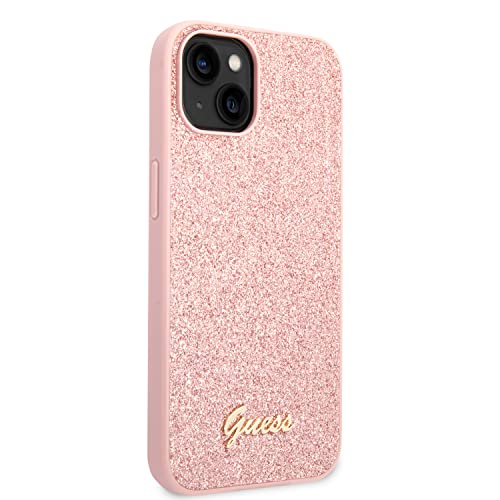 Coque iPhone 14 Plus Guess rose rigide chic anti-choc pailletée - 2