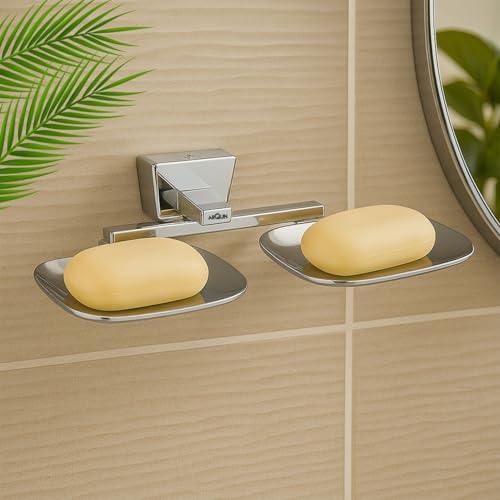Image of ARQUIN ARQUIN Twin Soap Dish for Bathroom | Dual Soap Holder Bathroom Accessories Set | 304 Grade Stainless Steel Soap Dish | Soap Stand | Drainage Slots Soap Stand for Washbasin Aqua(Chrome)