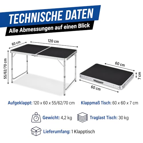 Alu Klapptisch Campingtisch klappbar 120x60 cm - Multifunktionstisch, weiß – Ansicht 2