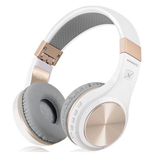 Bluetooth Headphones, Riwbox XBT-80 Folding Stereo Wireless Bluetooth Headphones Over Ear with Microphone and Volume Control, Wireless and Wired Headset for PC/Cell Phones/TV/ipad (White Gold)