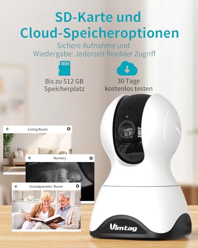 VIM TAG 2,5K Überwachungskamera Innen,5G WLAN Innenkamera, 360° Kamera Überwachung Indoor,AI-Bewegungserkennung,Auto Tracking,2-Wege-Audio,25M Nachtsicht,mit Babys/Haustiere/Se-nioren,Alexa,SD &Cloud
