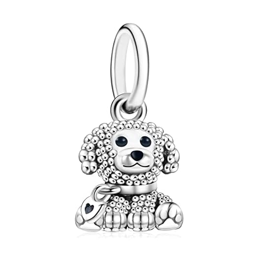 Annmors Abalorios Cachorro de Caniche de Plata 925 de Primera Ley Colgantes con Circonita Cúbica Charms para Pulseras