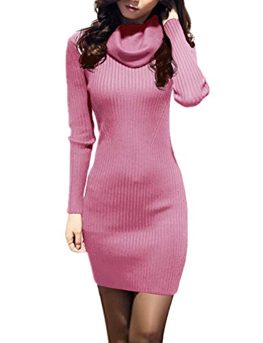 Image of v28 Sweater Dress for Women Ribbed Knit Fitted midi Sexy Fall Winter Bodycon Cowl Neck Dresses