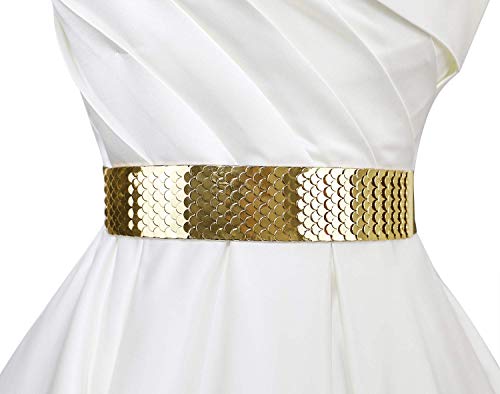 Bellady Fashion Women's Center-Scaled Texturized Metallic Stretch Belt3