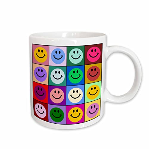 3dRose mug_113153_1 Colorful Smiley Face Squares Warhol Style Happy Rainbow ...