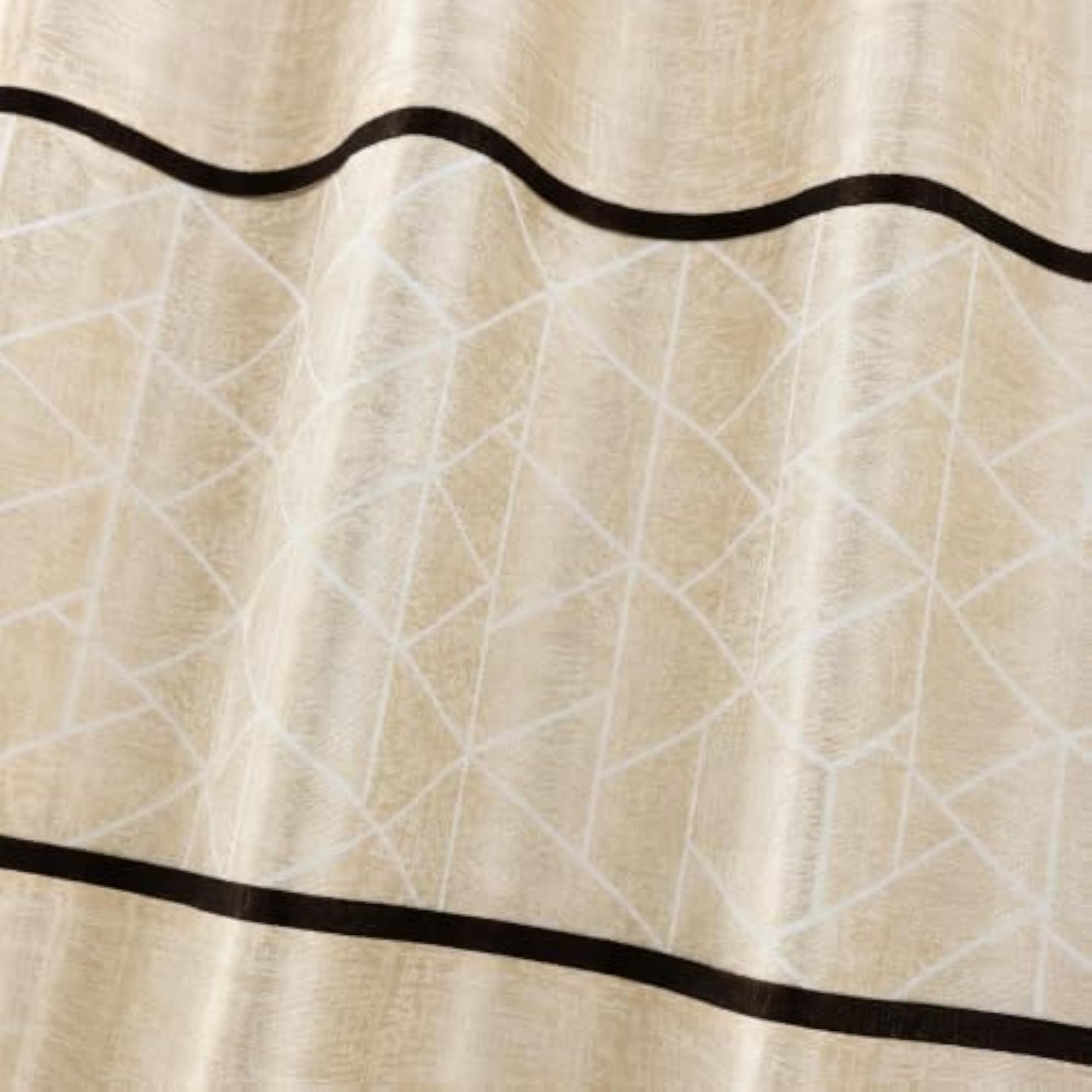 Cream Geometric Eyelet Door Curtain, Set of 2, Modern Design