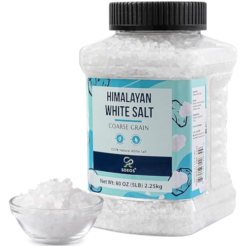 Soeos Himalayan White Salt, Coarse Grain, 80 oz (5 lb / 2.25 kg), Natural Crystal Salt for Grinder Refill, Cooking, Brining & Seasoning.