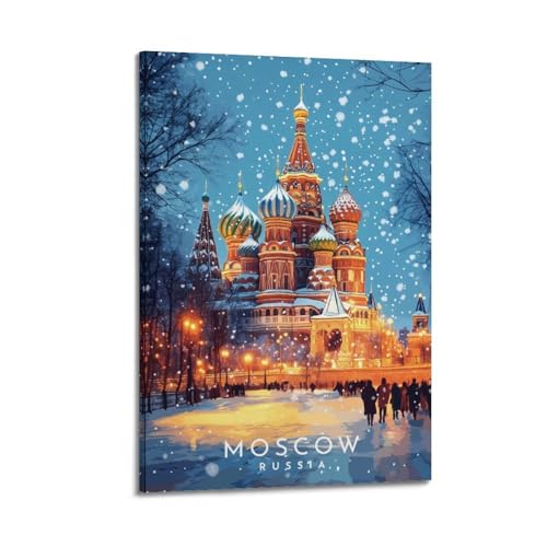 Poster vintage Moscou Russie cathédrale enneigée toile 30x45