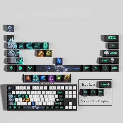 PHJEDXCM LOL 30 tappi per tastiera per PC Gaming Meccanico Keycap inciso al laser con ogni ritratto passivo e abilità si adatta a qualsiasi tastiera meccanica (VIEGO)