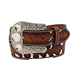 Angel Ranch Women's Belt 1 1/2' Floral Overlay Silver Underlay Tan, Size S