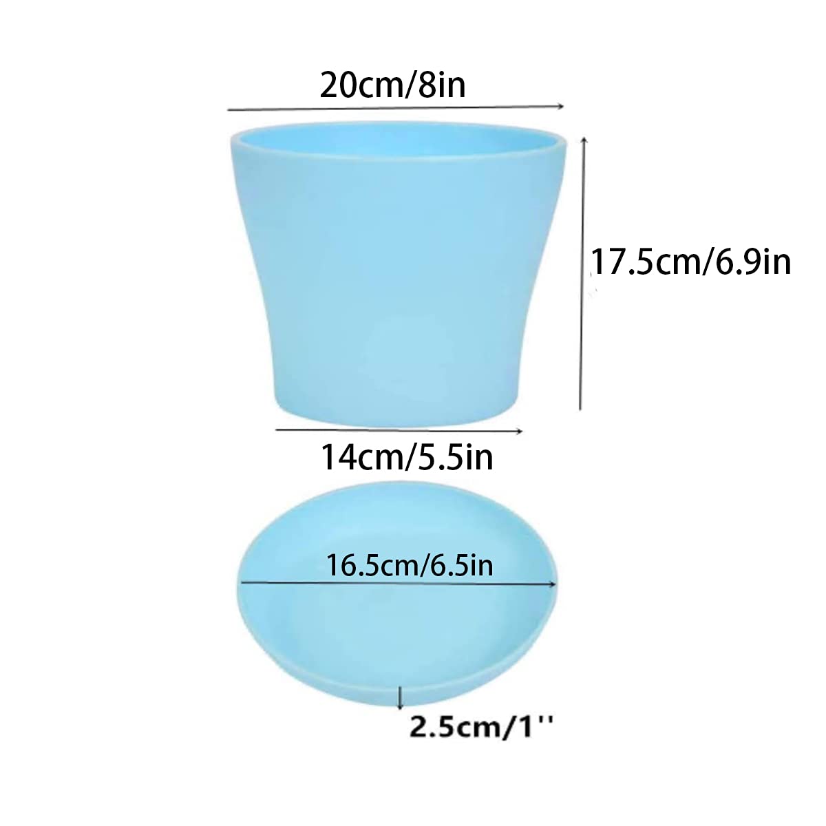 TSKDKIT Juego de 6 Macetas de Plástico con Posavaso, 20cm Extra Grandes Macetas de Plástico Maceta de Plástico para Plántulas Coloridas Macetas para Decoración de Hogar y Oficina