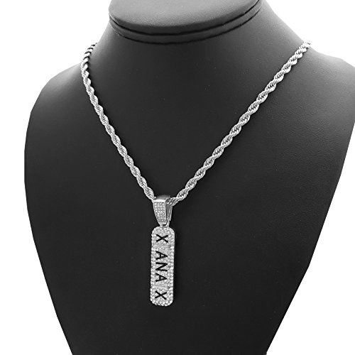 Blingfactory Hip Hop Iced Lab Diamond Xanax Pendant & 4Mm 24" Rope Chain Necklace #TOP5