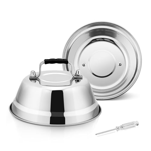 Onader Cheese Melting Dome, 2Pcs Stainless Steel Basting Burger Covers with Heat-Proof Handle, Ideal for Indoor & Outdoor BBQ, Griddle, Camping and Cooking, Dishwasher Safe - 17x6cm