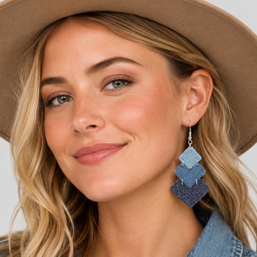YONARROS Blue Jean Denim Earrings Boho Cowgirl Earrings for Women (Denim-01) by YONARROS - Used condition - Image 2