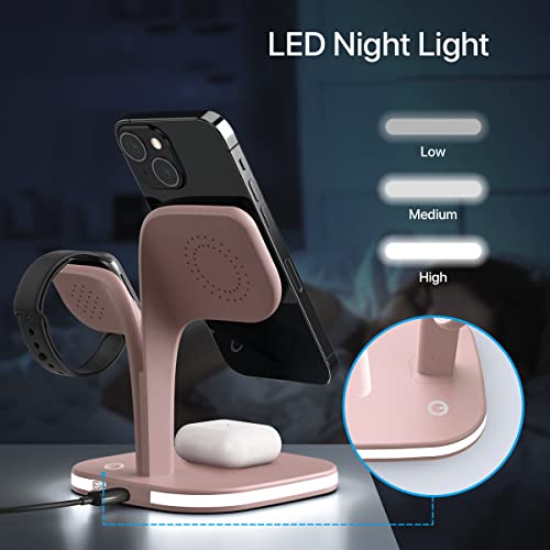 Magnetic Charging Station, Exw 5 In 1 Faster Mag-Safe Wireless Charger Stand For Iphone 14,13,12 Pro/Max/Mini/Plus, Apple Watch 8/7/6/Se/5/4/3/2 And Airpods 3/2/Pro/Pro 2 With Led And Adapter (Pink) #TOP5