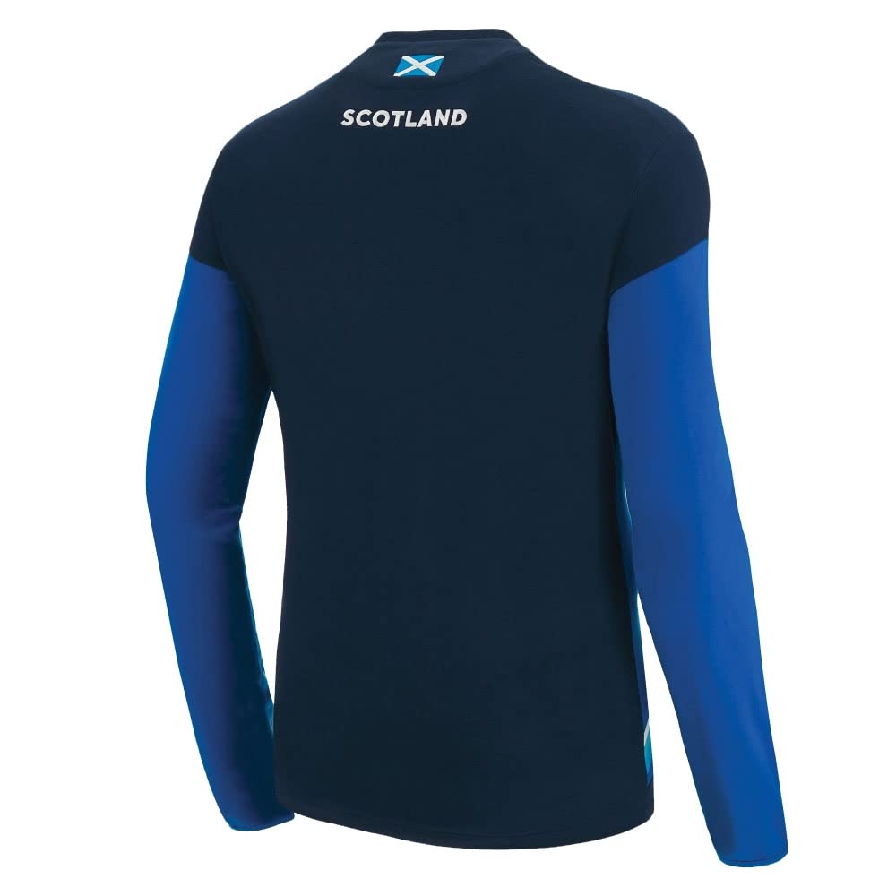 Macron 2022-2023 Scotland Rugby LS Travel Polycotton T-Shirt (Navy)