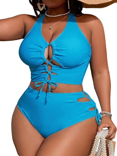 Image of SOLY HUX Women's Plus Size Bikini Set Sexy Swimsuit Lace Up Tummy Control 2 Piece Bathing Suit