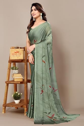 Image of MIRCHI FASHION Saree for Woman Chiffon Floral Printed | Lightweight All-Day Comfortable Women's Sari with Unstitched Blouse Piece (Available in 30 Colors)