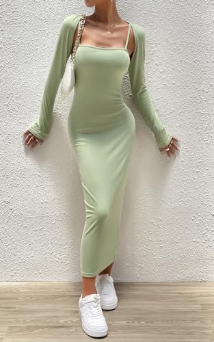 Image of Women's 2 Piece Outfits Slip Bodycon Maxi Dress Club and Night Out Dress