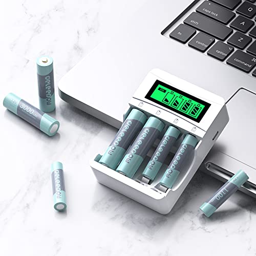 Deleepow 1.2V Nimh Rechargeable Aa Batteries 3000Mah (4 Pack) Aaa Rechargeable Batteries 1100Mah (4 Pack) With Charger For Nimh Nicd Aa Aaa Rechargeable Batteries #TOP6