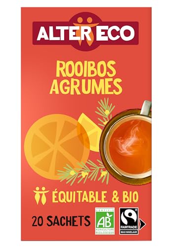 ALTER ECO - ALTER ECO - Infusion Rooibos Agrumes - Infusion Bio & Équitable - Sans Théine - Boîte de 20 Sachets, Jaune, 1 Unité (Lot de 1)