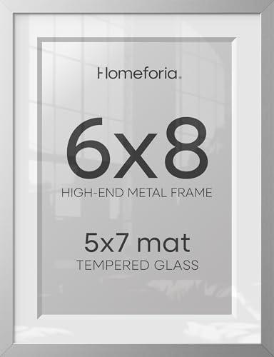 Image of Homeforia 6x8 Silver Picture Frame, High-End Metal, 5x7 Mat, Glass | High End Aluminum, Tempered Glass, Acid-Free 5x7 Removable Mat, 6x8 in Edge-to-Edge Display 8x6, Wall Kit, Set Of 3