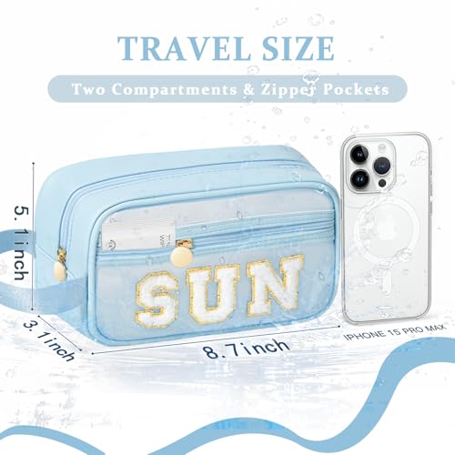 Image of COSHAYSOO Clear Sunscreen Bag Makeup Toiletries Pouch Beach Vacation Essentials Summer Travel Stuff Accessories Personalized Graduation Gifts for Her Women College Teen Girls Teacher Nurse Blue SUN