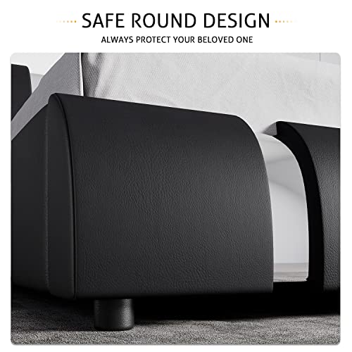 Sha Cerlin King Size Bed Frame With Iron Pieces Decor And Adjustable Headboard/Deluxe Upholstered Modern Platform Bed With Solid Wooden Slats Support/No Box Spring Needed, Black #TOP5