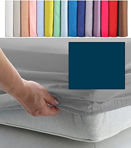 EURO DOUBLE SIZE FITTED SHEET 55" x 78" - CONTINENTAL 300 Thread Count Percale Material - Hand Made to Order - 10" (26cm) (Navy)